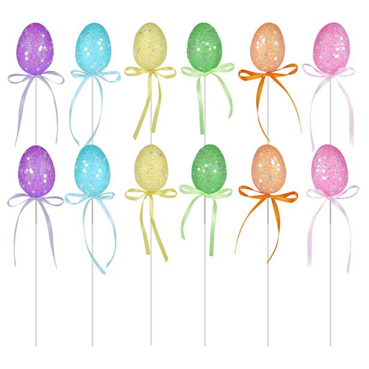 Glittery Easter Egg Picks - 21cm (12pk)