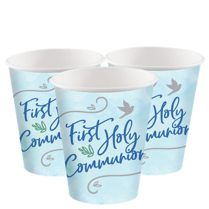 Blue First Communion Paper Cups - 250ml (8pk)