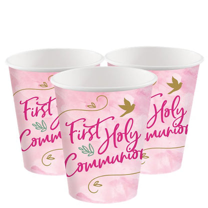 Pink 1st Communion Paper Cups - 250ml (8pk)