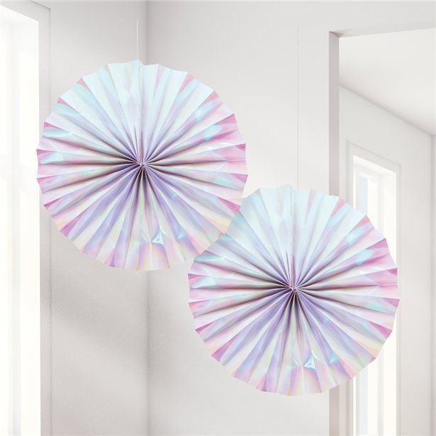 Iridescent Paper Fan Decorations - 30cm (2pk) – product image 1