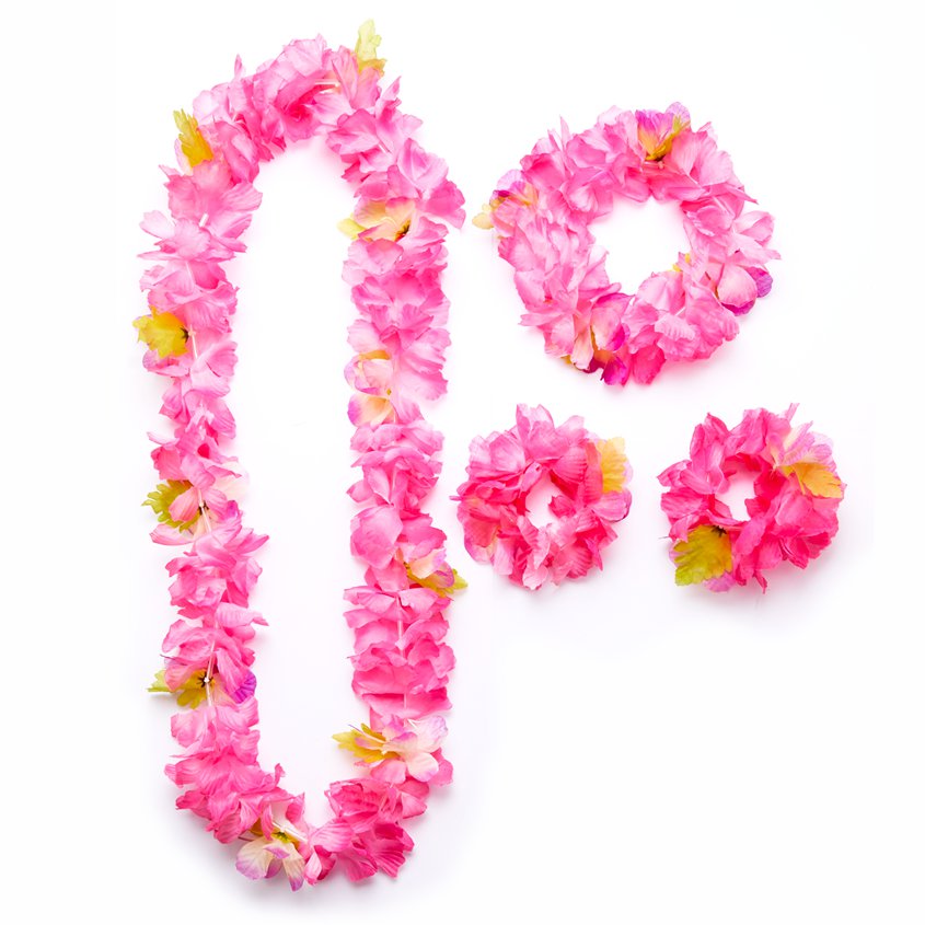 Pink Flower Hawaiian Lei Set – product image 1