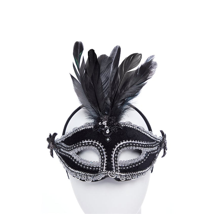 Black Velvet Masquerade Mask with Feathers – product image 1