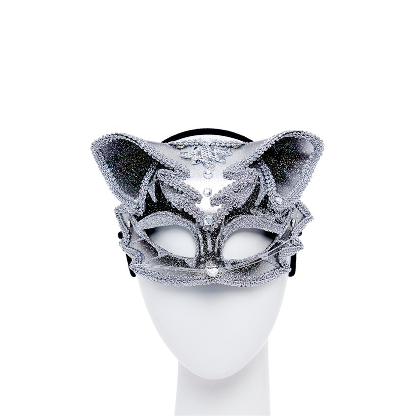 Silver & Black Jewelled Cat Masquerade Mask – product image 1
