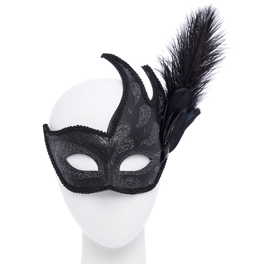 Ornate Black Masquerade Mask with Feathers – product image 1