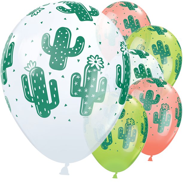 Cactus Balloons - White, Coral & Lime Green - 11" Latex (25pk) – product image 1