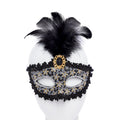 Black Glittery Masquerade Mask with Tall Feather & Gem – product image 1