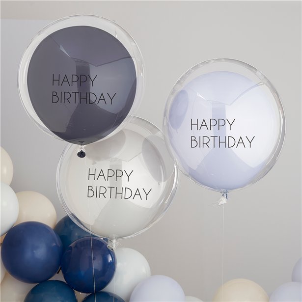 Mix It Up Blue Happy Birthday Double Stuffed Latex Balloons (3pk) – product image 1