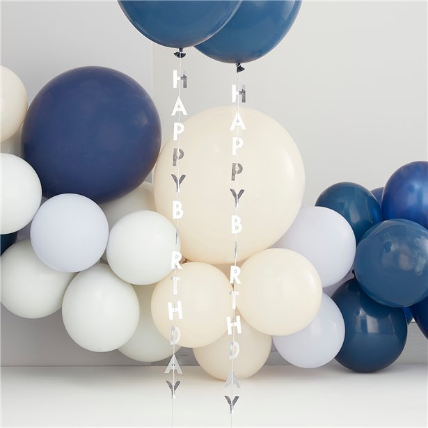 Mix It Up Silver Happy Birthday Balloon Tails (5pk) – product image 1
