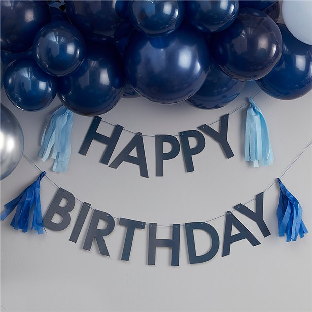 Mix It Up Blue Happy Birthday Tassel Bunting – product image 1