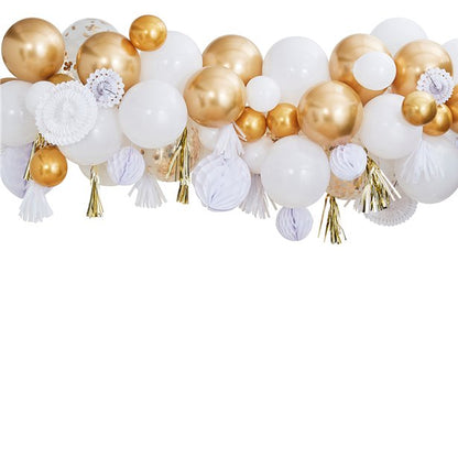 Gold Mix Balloon Garland with Decorations - 80 Balloons