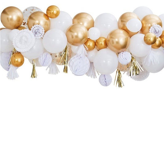 Gold Mix Balloon Garland with Decorations - 80 Balloons