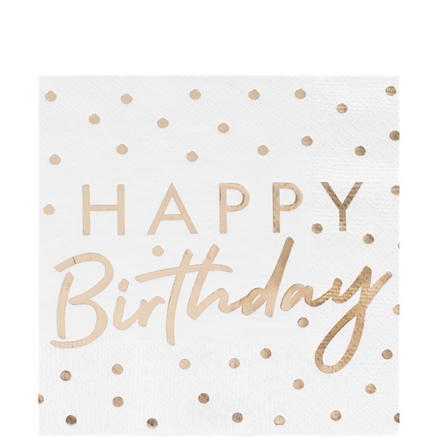 Gold Foiled 'Happy Birthday' Paper Napkins - 33cm (16pk)