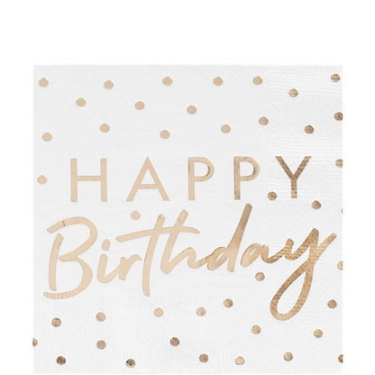 Gold Foiled 'Happy Birthday' Paper Napkins - 33cm (16pk)