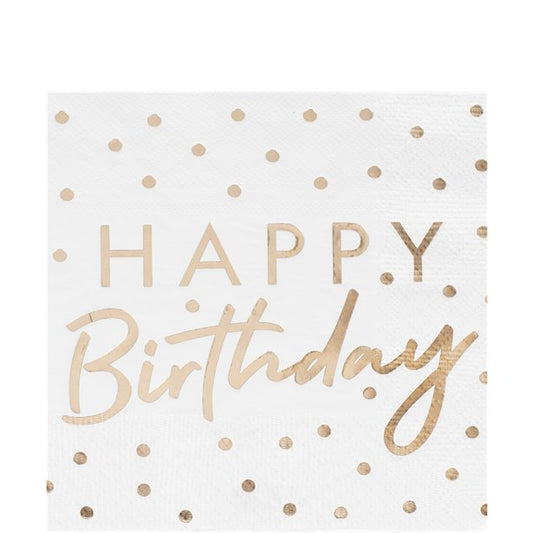 Gold Foiled 'Happy Birthday' Paper Napkins - 33cm (16pk)