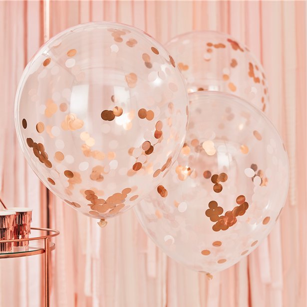 Large Rose Gold & Blush Confetti Balloons - 22" Latex (3pk)