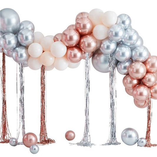 Mixed Metallics Balloon Arch With Streamers - 95 Balloons