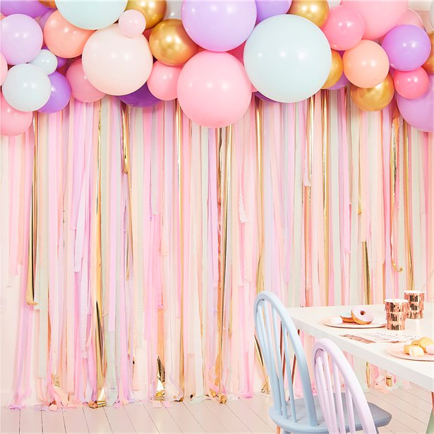 Mix It Up Pastel Streamer & Balloon Garland Backdrop Kit - 75 Balloons