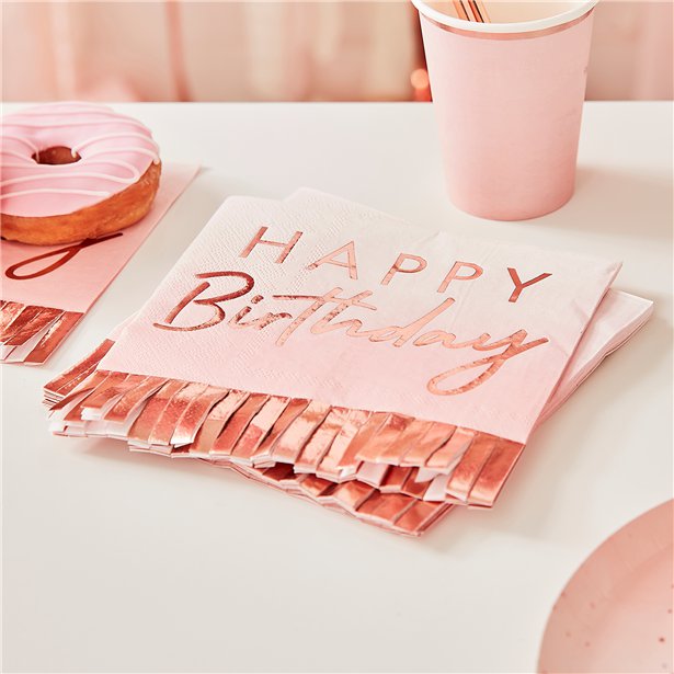 Mix It Up Happy Birthday Rose Gold Fringe Paper Napkins - 33cm (16pk) – product image 1