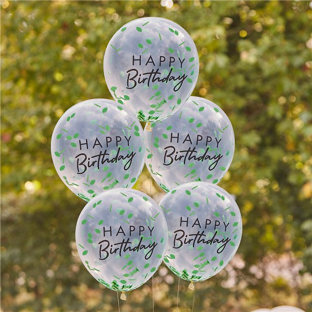 Happy Birthday Leaf Confetti Latex Balloons - 12" (5pk) – product image 1