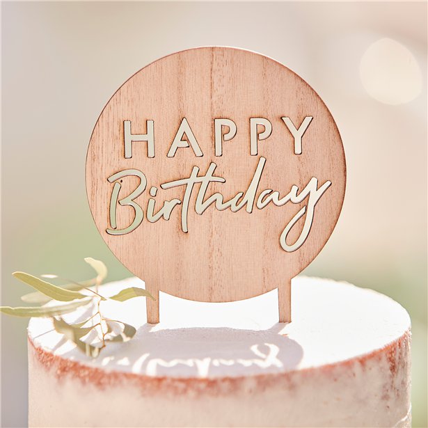 Wooden Happy Birthday Cake Topper – product image 1