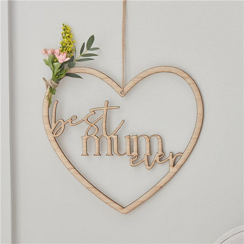 Best Mum Ever Wooden Heart Wreath - 21cm – product image 1