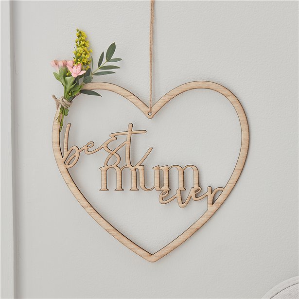 Best Mum Ever Wooden Heart Wreath - 21cm – product image 1