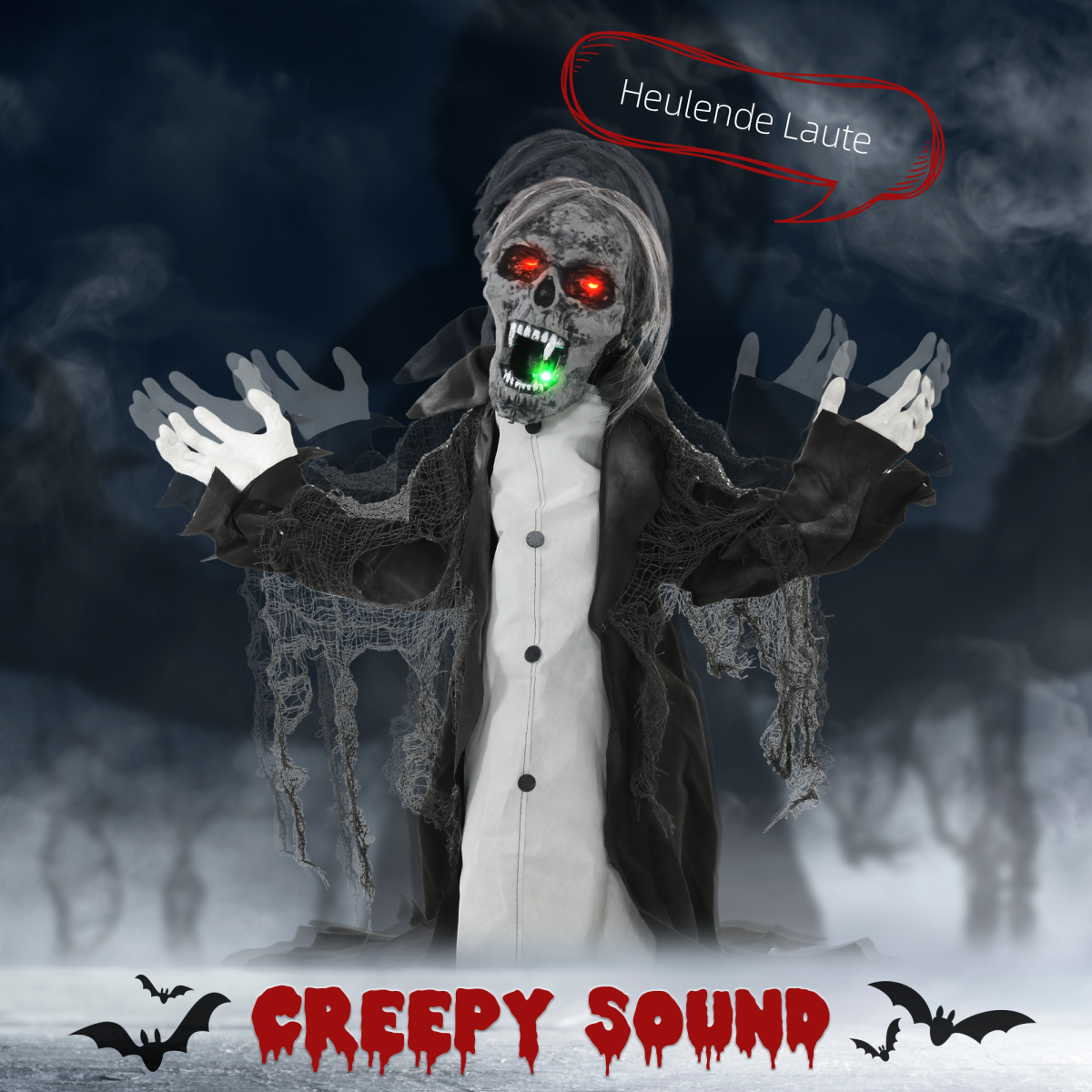 HOMCOM Voice Activated Halloween Animatronics Skeleton, Battery Operated