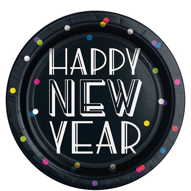 Neon Dots New Year Paper Plates - 23cm (8pk)