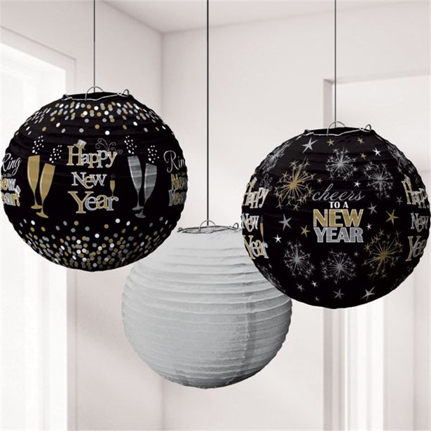 Metallic New Year's Eve Lantern Decorations - 24cm (3pk) – product image 1