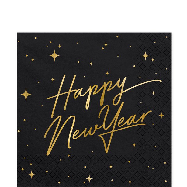 Happy New Year Black Metallic Napkins - 33cm (20pk) – product image 2