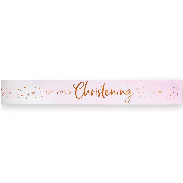 On Your Christening Pink Foil Banner - 2.74m