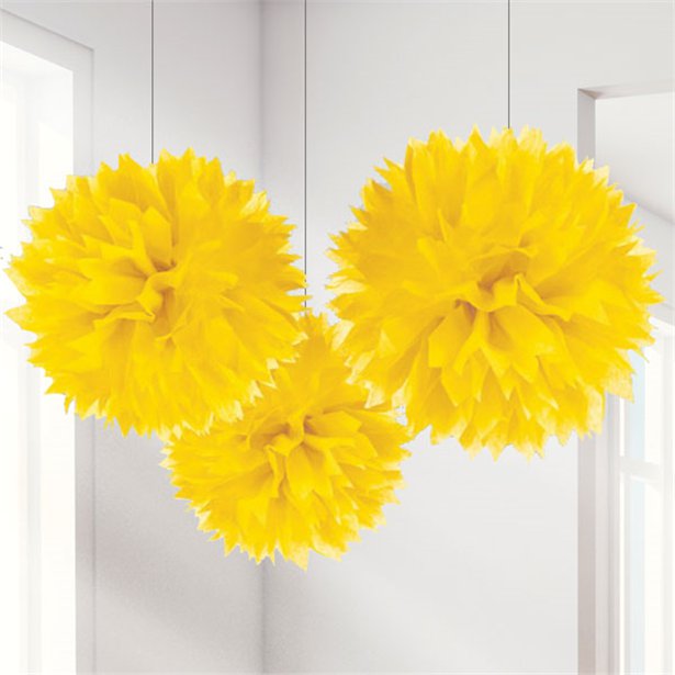 Yellow Pom Pom Decorations - 40cm (3pk)