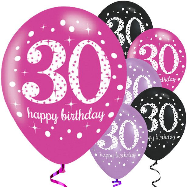 Happy 30th Birthday Pink Mix Latex Balloons - 11" (6pk) – product image 1