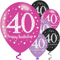 Happy 40th Birthday Pink Mix Latex Balloons - 11" (6pk)