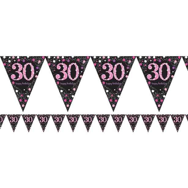 Pink Age 30 Holographic Plastic Bunting - 4m – product image 1