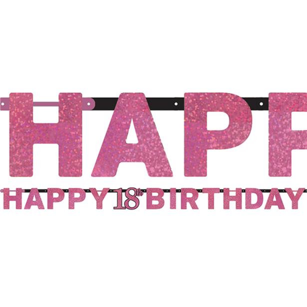 Pink 'Happy 18th Birthday' Holographic Paper Letter Banner - 2m – product image 1