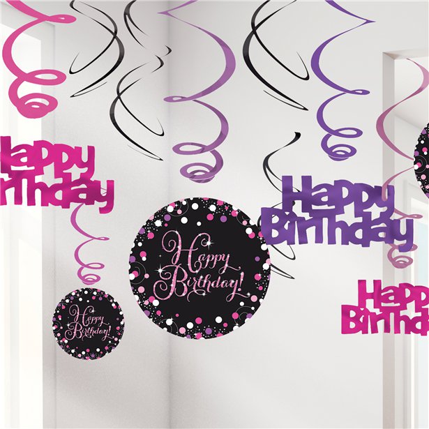 Pink Happy Birthday Hanging Swirls - 45cm (12pk) – product image 1