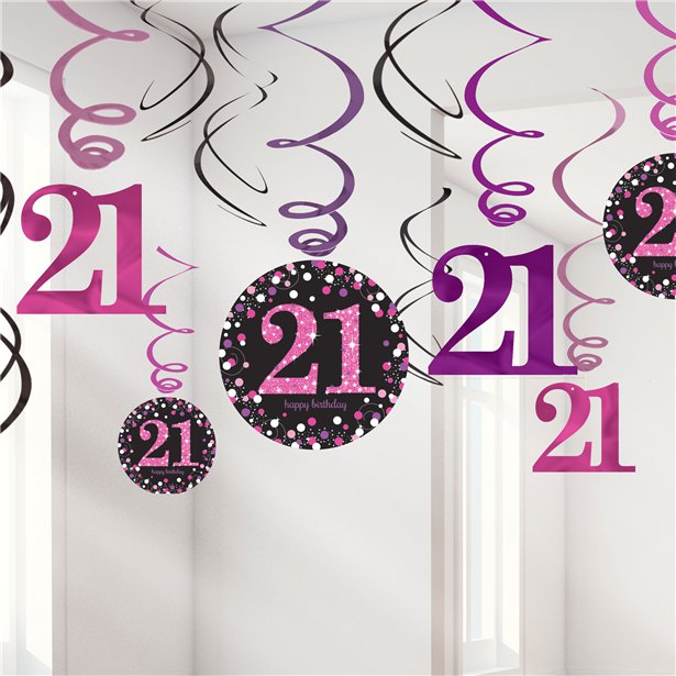 Pink Age 21 Hanging Swirls - 45cm (12pk) – product image 1