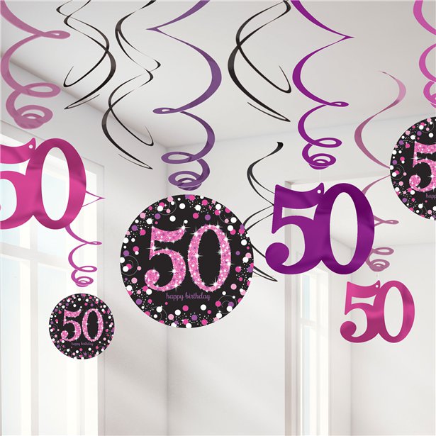 Pink Age 50 Hanging Swirls - 45cm (12pk) – product image 1