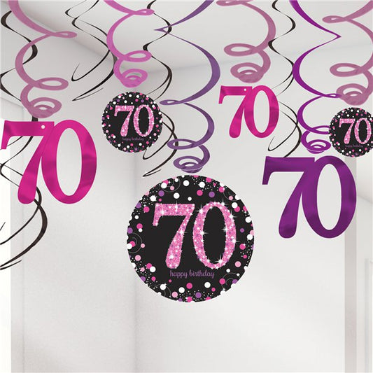 Pink Age 70 Hanging Swirls - 45cm (12pk)