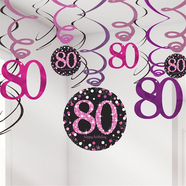 Pink Age 80 Hanging Swirls - 45cm (12pk)