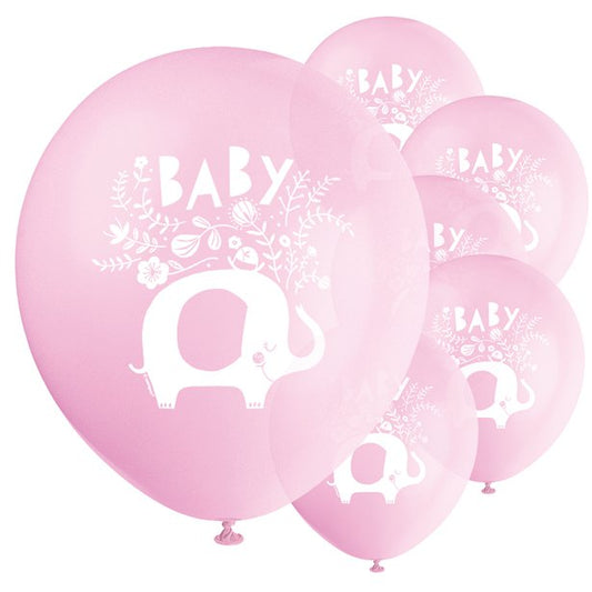 Pink Floral Elephant Latex Balloons - 12" (8pk)