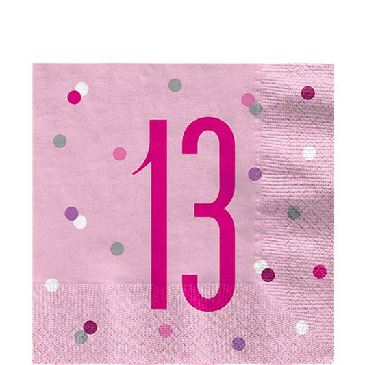 Pink 13th Birthday Paper Napkins - 33cm (16pk)