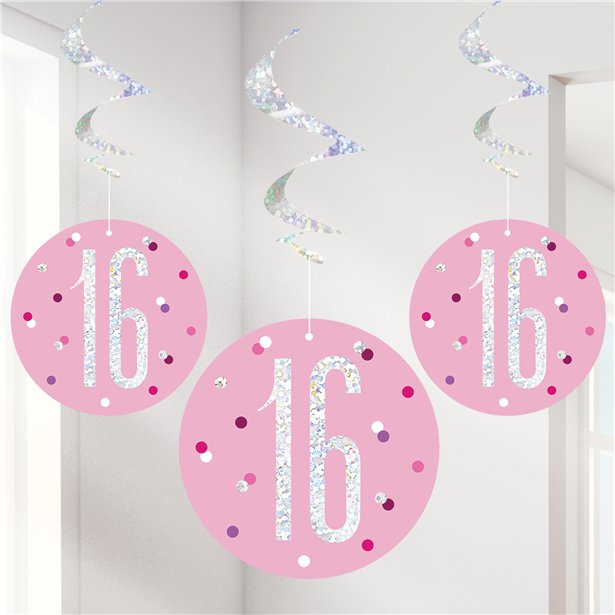 Pink 16th Birthday Hanging Swirls - 80cm – product image 1