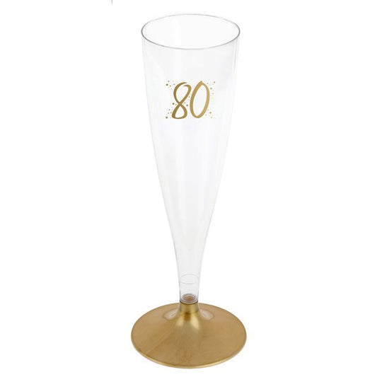80th Gold Champagne Flutes - 140ml (6pk)