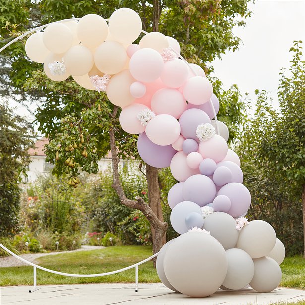 Pink & Lilac Mix Balloon Arch with Hydrangea Flowers - 75 Balloons – product image 1