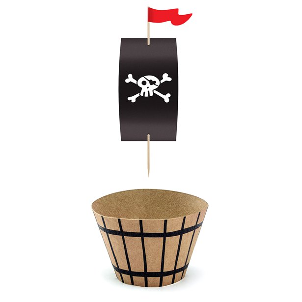 Pirate 'Flag and Barrel' Cupcake Wraps and Picks (6pk) – product image 1