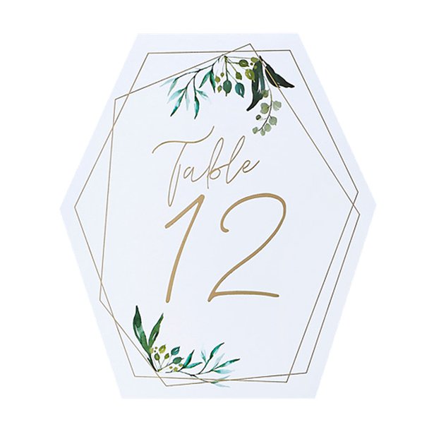 Geometric Greenery Wedding Table Numbers 1-12 (12pk) – product image 1