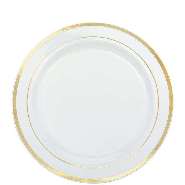 Premium White with Gold Trim Plastic Plates - 19cm (20pk) – product image 1
