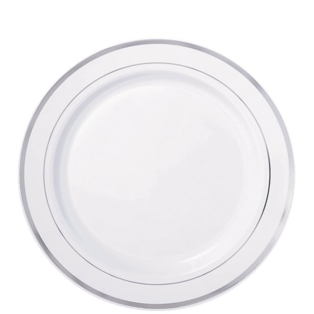 Premium White with Silver Trim Plastic Plates - 19cm (20pk) – product image 1